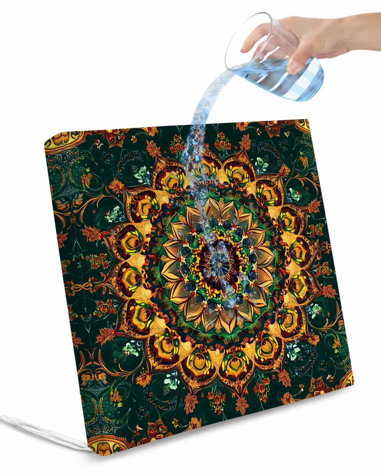 2 Pack Bohemian Flower Waterproof Cushion Covers with Ties, Outdoor Patio Chaise Lounge Chair Seat Cushion Slip Covers Replacement(Only Cover) Colorful Yellow Boho Rustic Tribal 22