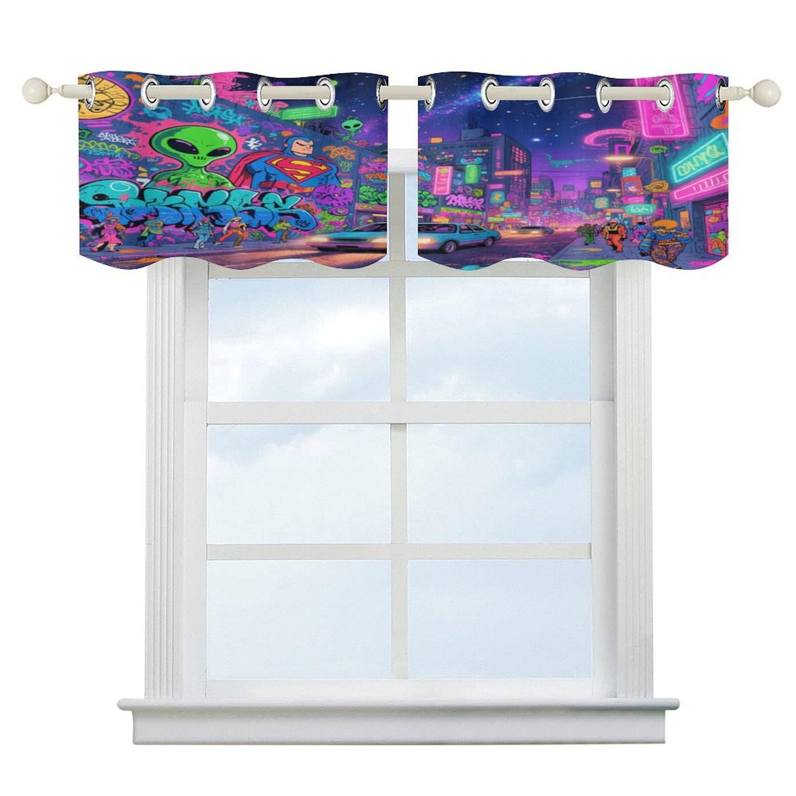 Fekiloot Style Graffiti City Short Curtains Valance Curtain