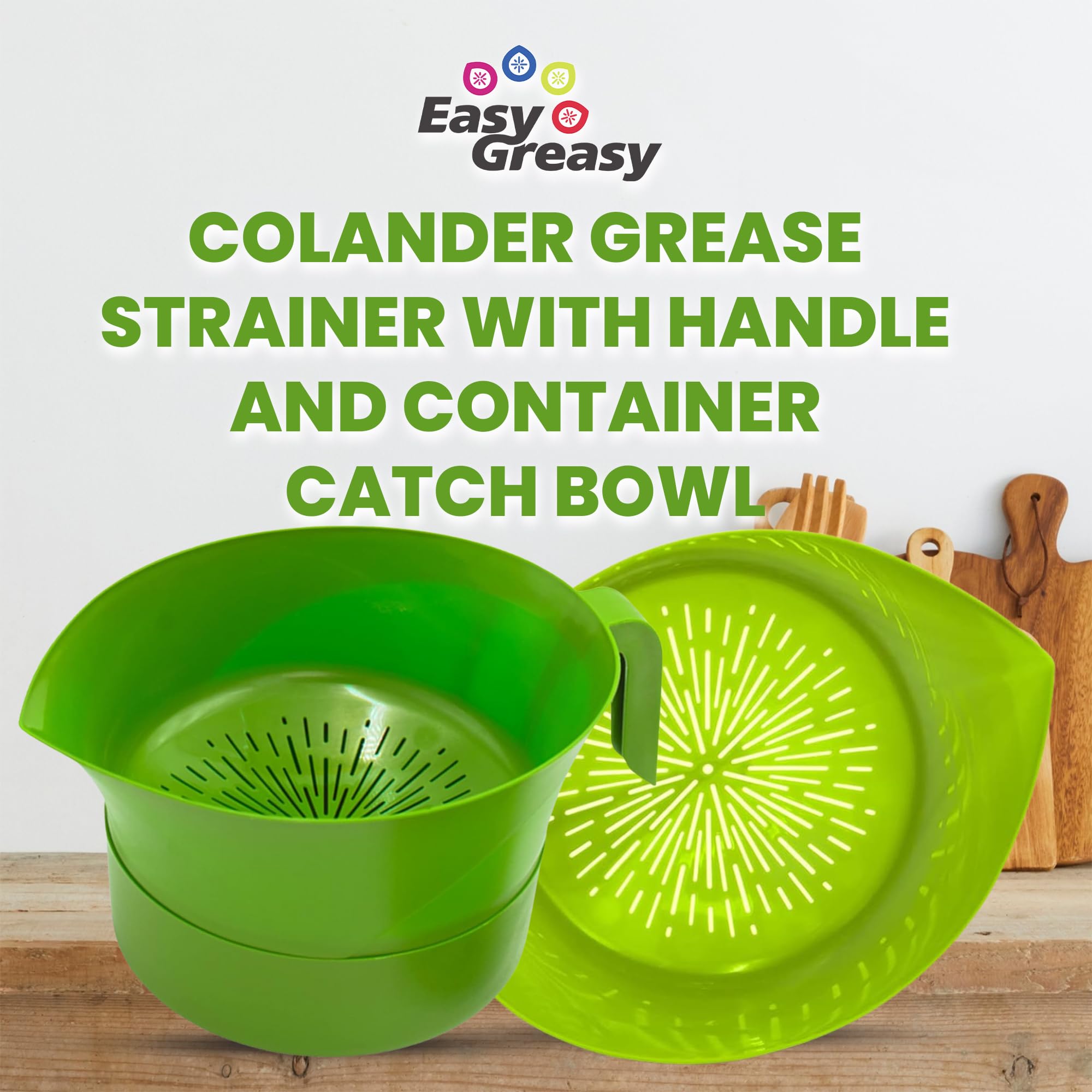 Colador con mango de plástico fácil de grasa -3 PC colador Set – Terreno carne grasa colador