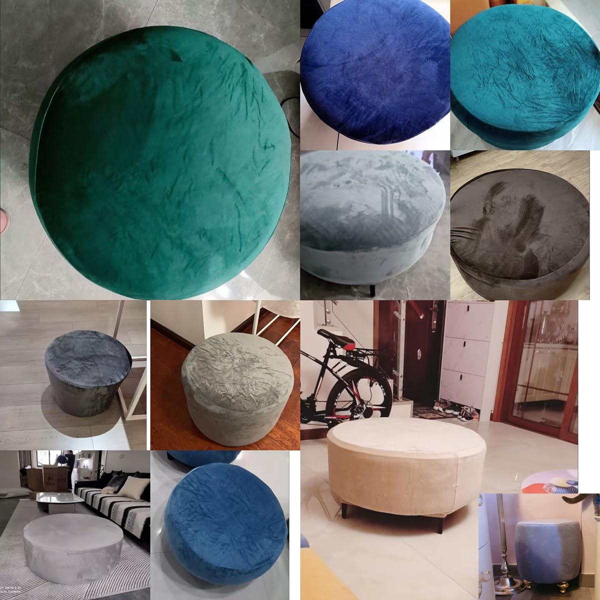 Velours Housse de Pouf Extensible Petite Rond Diamètre 30/33/37/40/45/50/ 55CM Housse de Pouf Tabouret Ottomane Rond Housse de Repose-Pieds Pouf Fond élastique Lavable,Peacock Blue,Customize