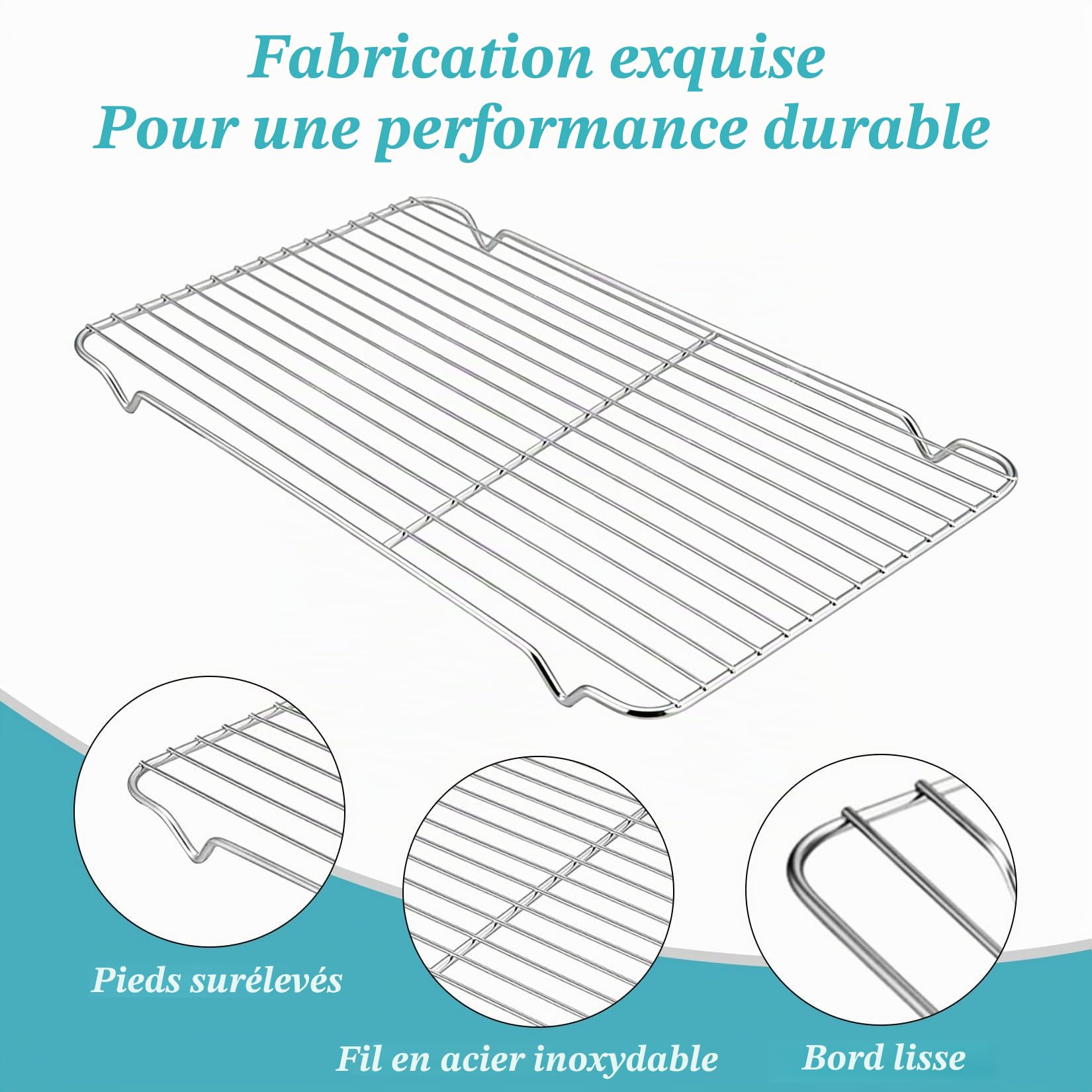 Grille de Refroidissement 30 x 20 cm Acier Inoxydable pour Pâtisserie et Cuisson avec Pinceau