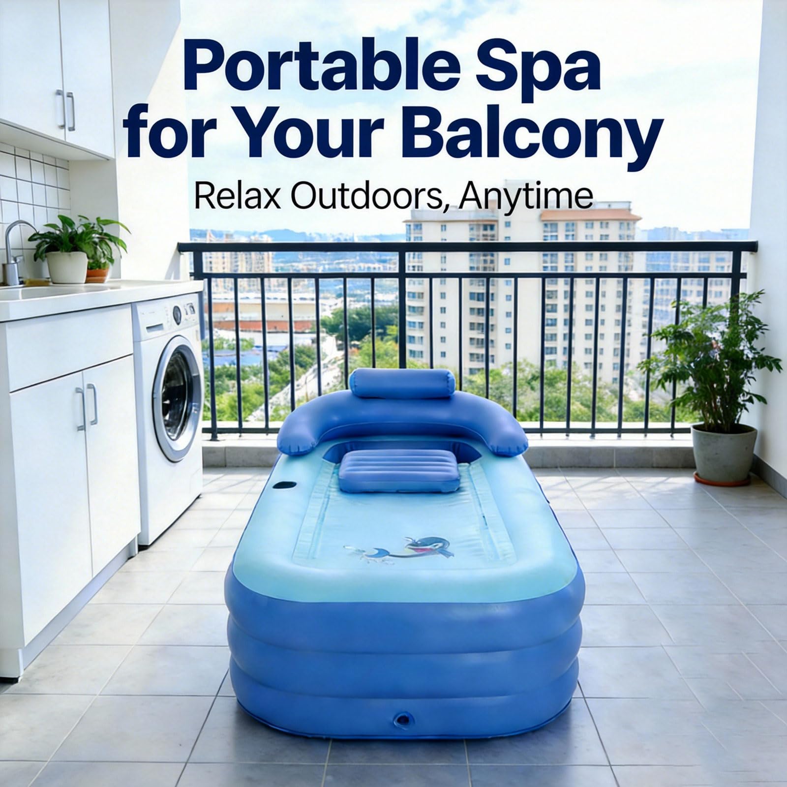 Aufblasbare Badewanne für Erwachsene - Badewanne aufblasbar. Elektropumpe - Stabile 3-Kammer Faltwanne für Garten, Balkon, Camping & Indoor
