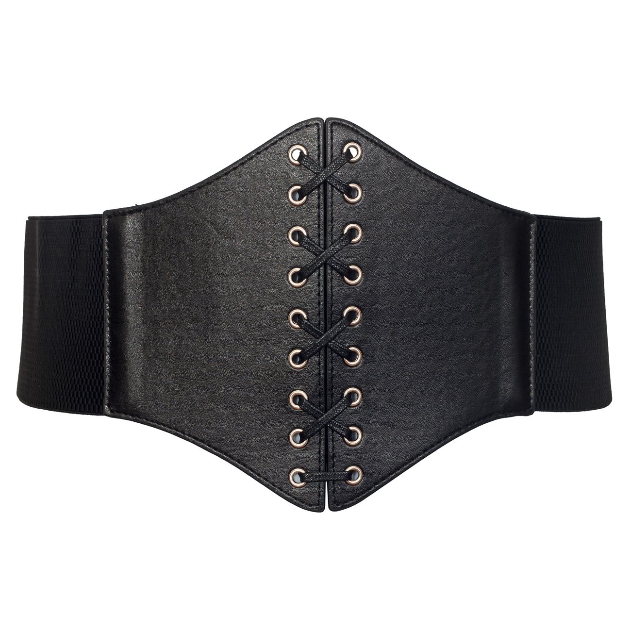 eVogues Plus size Faux Leather Corset Style Wide Elastic Belt Black