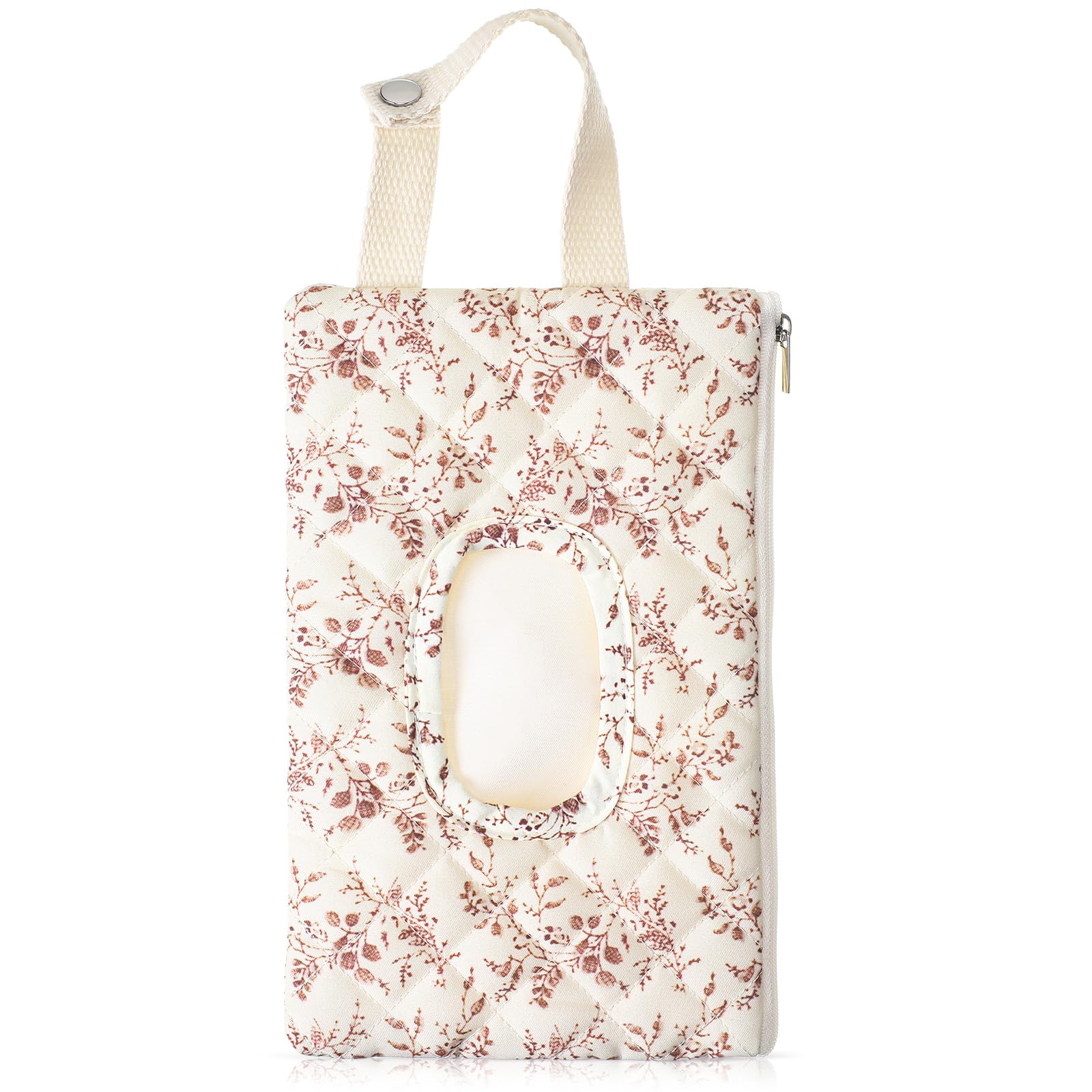 1 Pcs Quilted Diaper and Wipes Pouch Portable Hanging Floral Wet Wipe Bag Diaper Bag Reusable Wipes Pouch for for Stroller Car Travel Infant Diapering Organizer (Beige Floral)