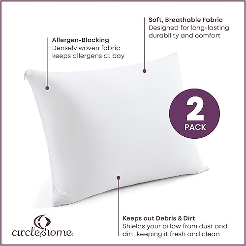 Miniatura 2 de CirclesHome Juego de 2 protectores de almohada estándar con cremallera, 100% algodón, transpirables, protegen las almohadas de la suciedad, el polvo