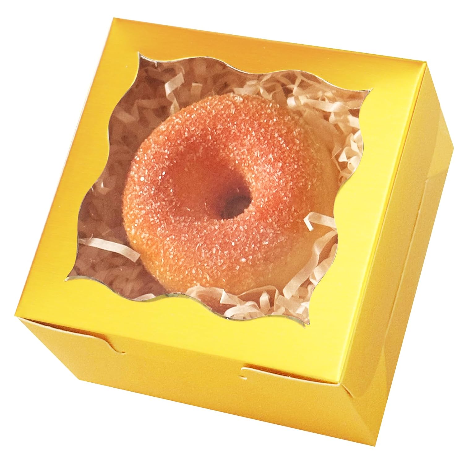 qiqee Gold Bakery Box with Window 4x4x2.5 inch 30Packs Macaron Boxes Small Donut Pastry Boxes for Party Mini Cookie Boxes Gold Gold