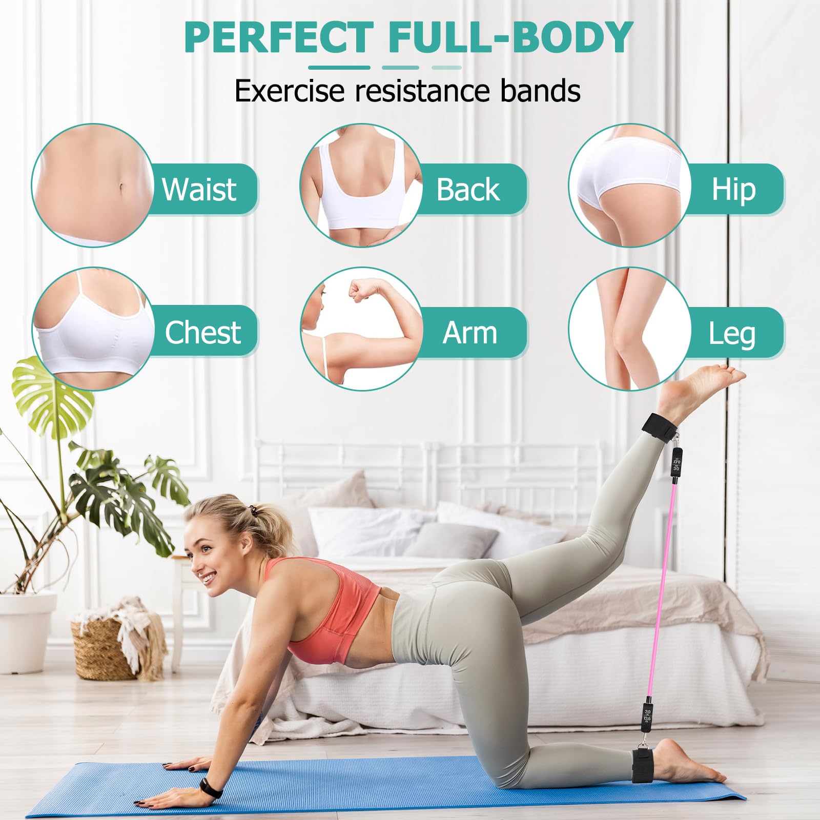 WenYa Pilates Bar Set with Resistance Bands for Women, 180lbs Latex Fitness Workout Bands with Anklets and Door Grip for Women Home Gym Pilates Yoga