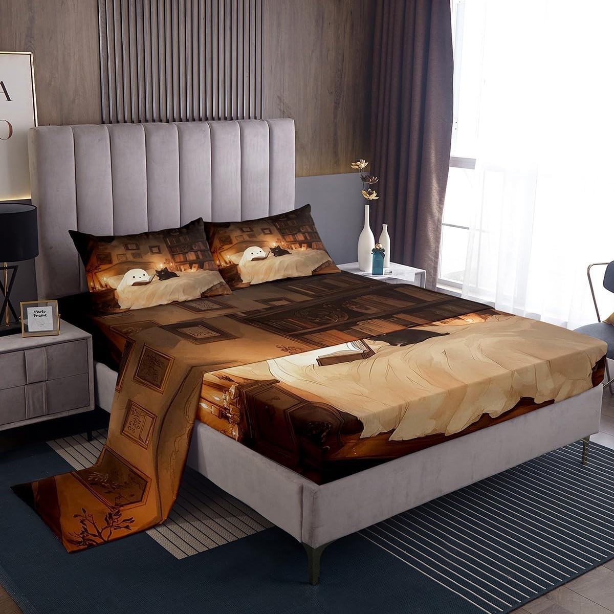 jejeloiu Happy Halloween Bed Sheets Set Twin Size Pumpkin Bed Set for Kids Boys Girls Ghost Deep Pocket Fitted Sheet Breathable Soft Lightweight Microfiber