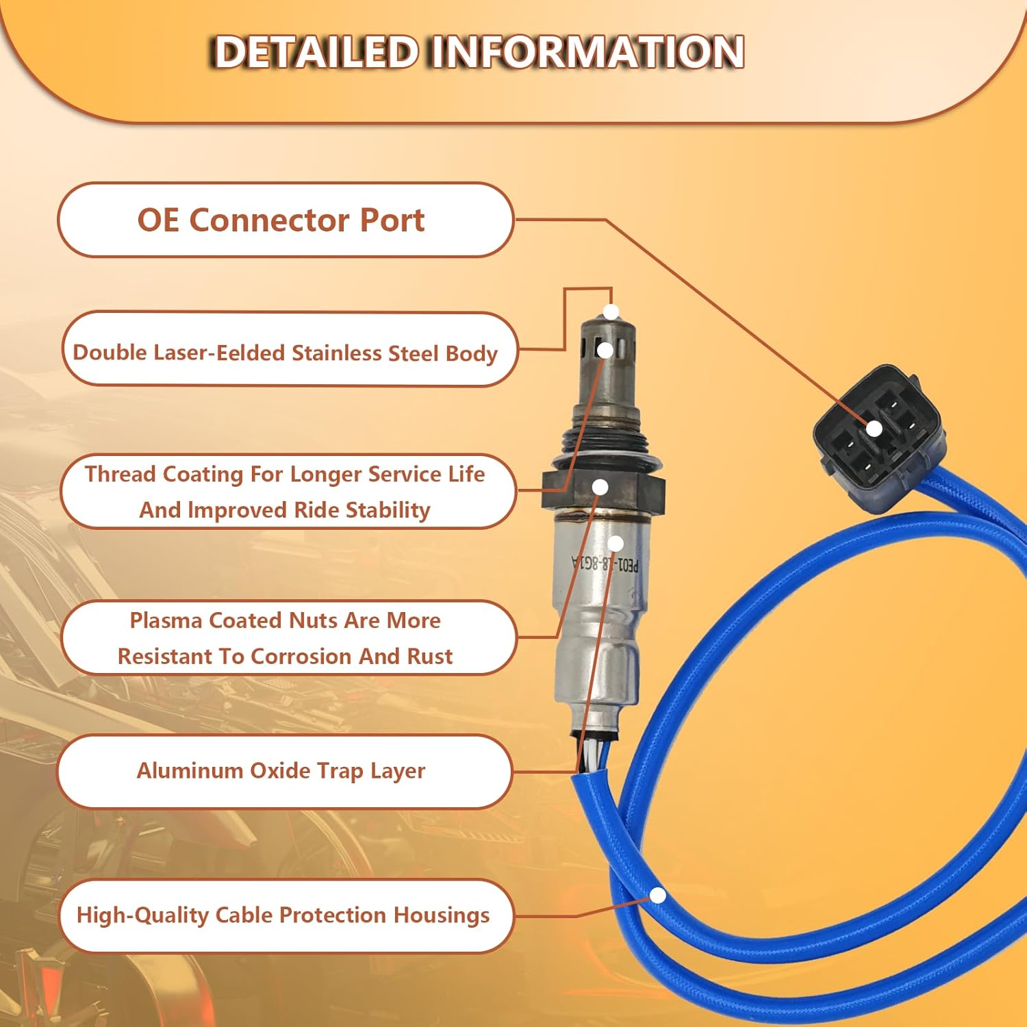 234-5059 Oxygen O2 Sensor Heated Air Fuel Ratio Upstream Compatible with Mazda 3 2014-2018,Mazda 6 2014-2018,Mazda CX5 2013-2018,Replace 234-5059 PE01-18-8G1A PE01-18-8G1