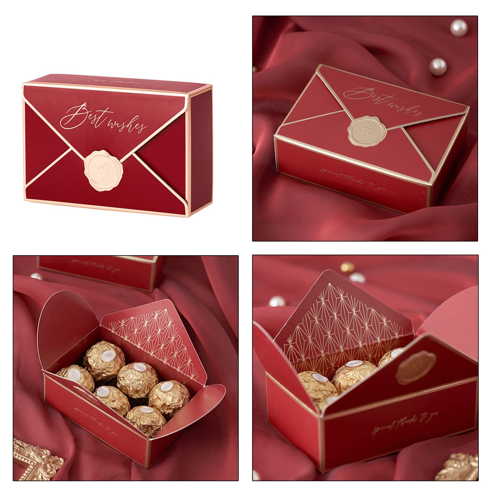 Set De 20 Cajas De Regalo Cuadradas De Papel Rosa – Tamaño 7x10.5x3.5 Cm, Con Sello Dorado, Ideales Para Bodas, Cumpleaños Y Fiestas