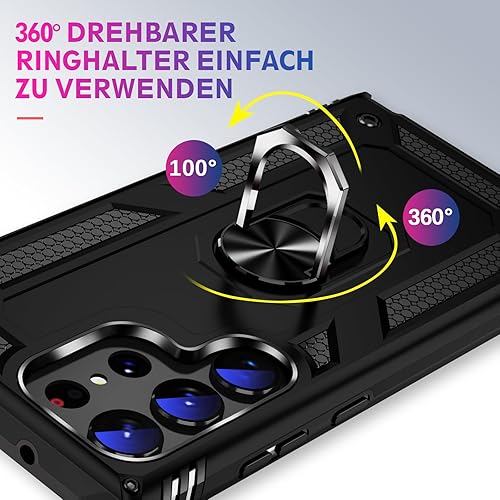 Miniatura 7 de Funda resistente para Samsung Galaxy S25 Ultra con anillo de metal soporte magnético, grado militar, a prueba de golpes, funda protectora resistente