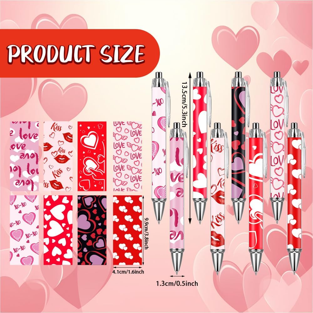 24pcs Valentine's Day Heart Shape Pens Bulk Cute Retractable Decorative Pens 0.5 mm Stationary Supplies for Office School Wedding Party Gifts - Image 2