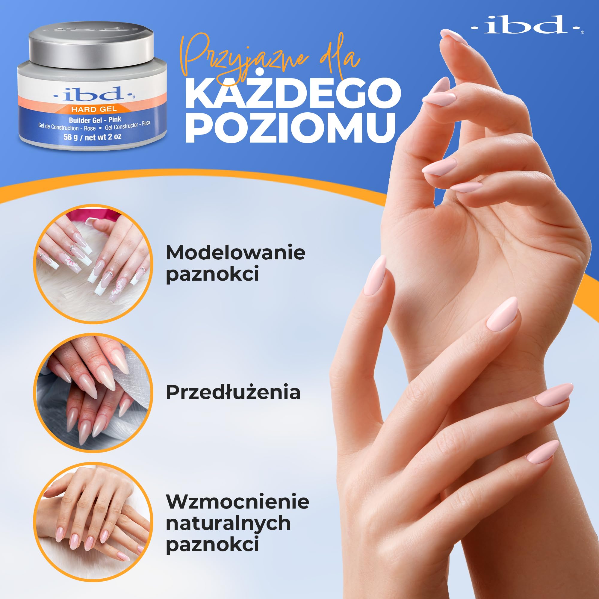 IBD Hard Gel - UV Builder Gel Pink, 1er Pack (1 x 56 g) – MADE IN USA – Premium żel budujący do paznokci, różowy