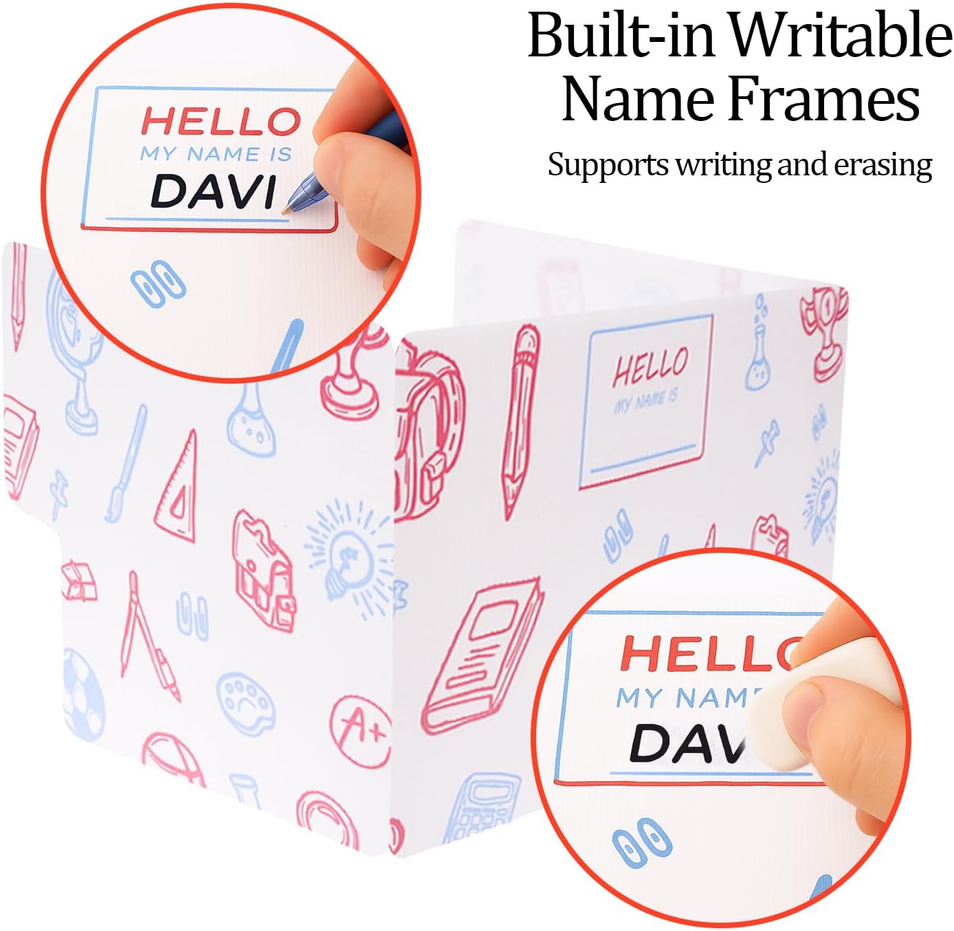 25-Pack Desk Dividers for Students with Privacy Shields, Ergonomic Arms Cutouts & Erasable Name Frames - Waterproof & Easy-to-Clean Test Dividers for Classroom, Exams, Office (White)