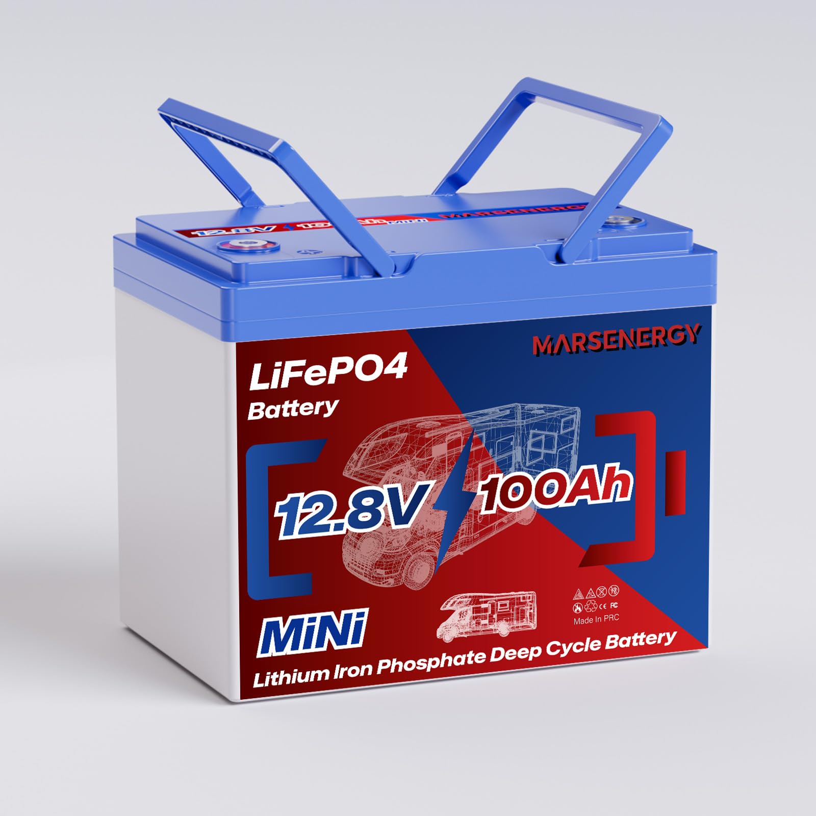 Marsenergy 12V 100Ah Lifepo4 Battery, Bci Group 24 Size, Built-In 100A Smart BMS, 4500+ Deep Cycle Grade A Lithium Cells For RV Travel,Trolling Motor,