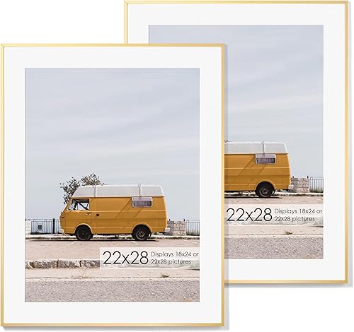 Miniatura 333 de Fun Memories Portarretratos de metal de 16 x 20 pulgadas con paspartú de 11 x 14 pulgadas, acabado de aluminio cepillado, parte delantera de vidrio