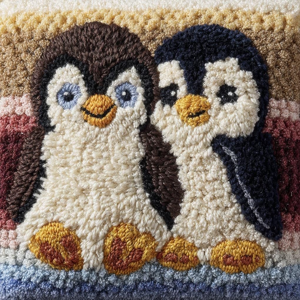 AxiangziK Latch Hook Pillow Kit 17x17in,Animal Penguins