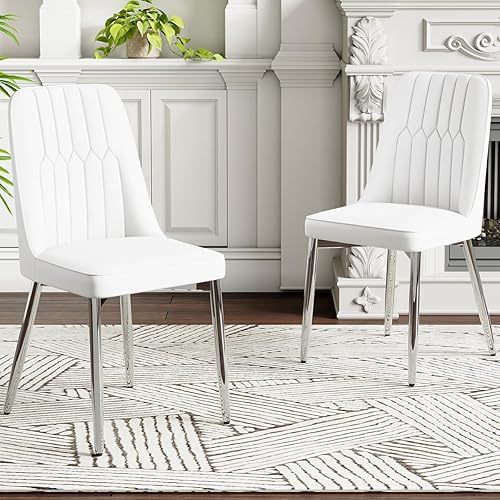 Juego de 2 sillas de comedor modernas, sillas de comedor tapizadas, sillas de cocina con respaldo cómodo y patas cromadas plateadas, sillas de