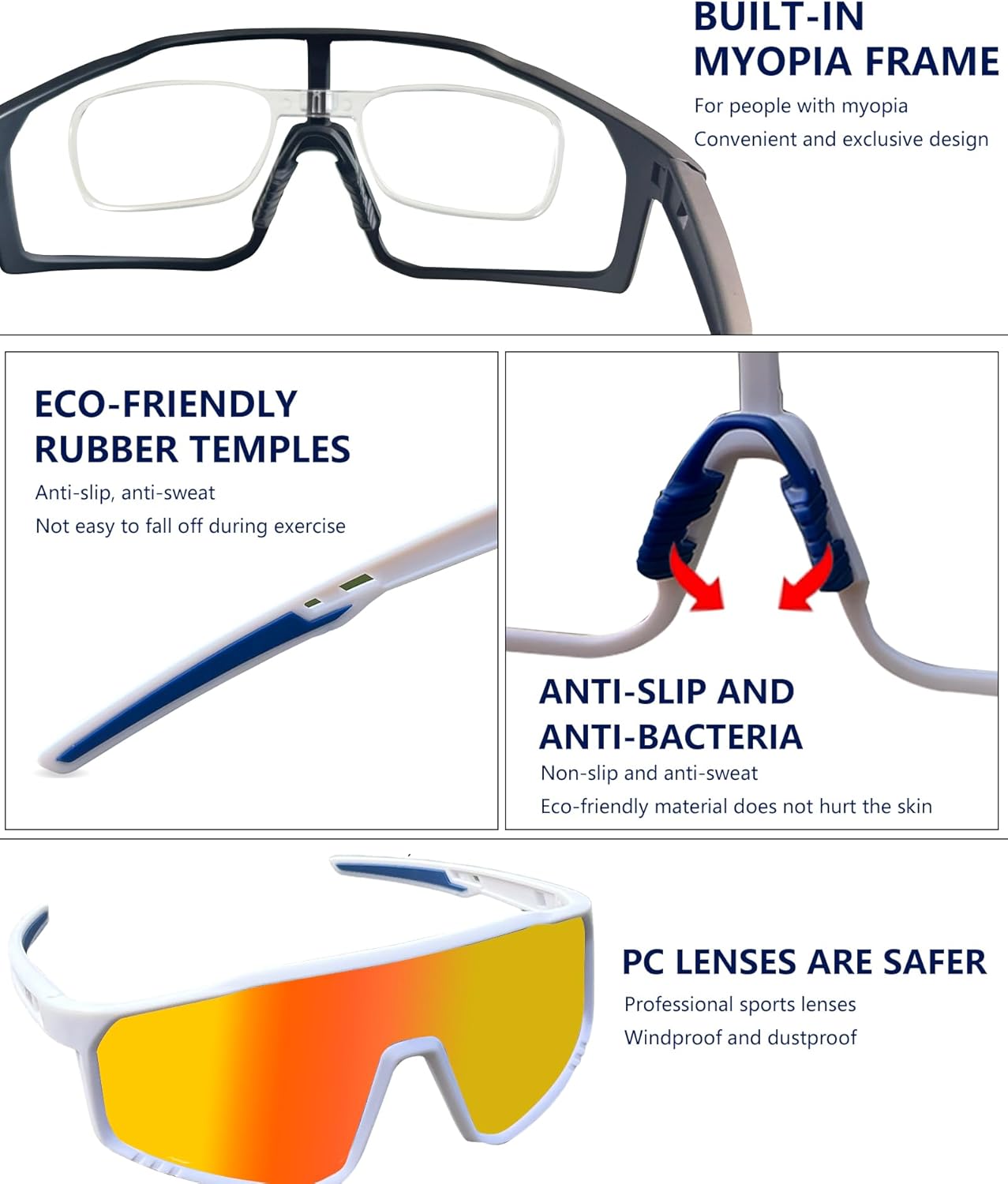 Photochromic Cycling Glasses Night Vision Bike Sunglasses with Myopic Frames for Men Women Bicycle Riding
