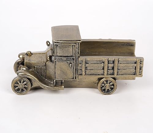 Modelo de automóvil clásico de metal vintage, acabado de bronce antiguo, escultura automotriz decorativa de grado de coleccionista (camión, 5.91 x