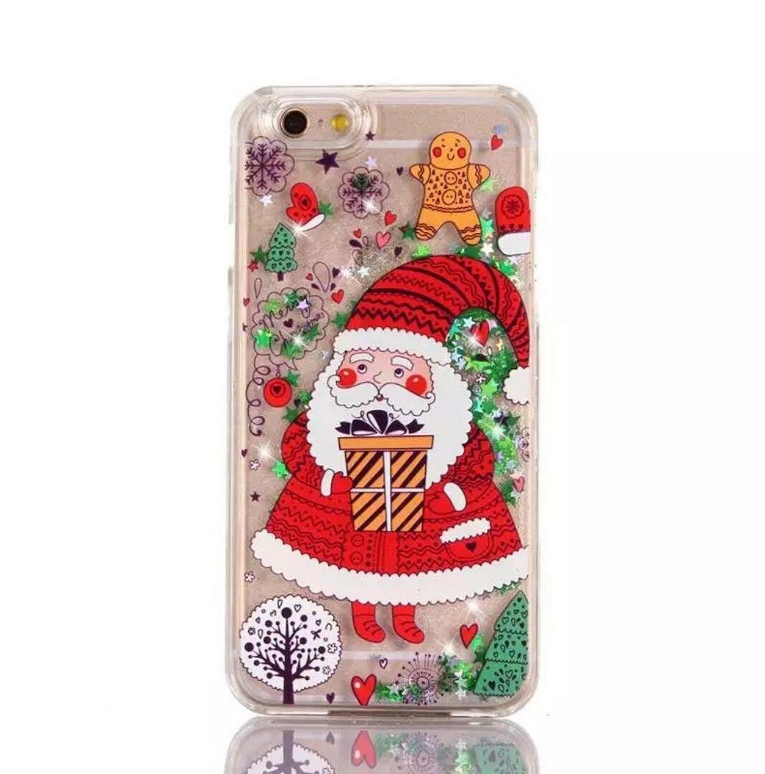 Christmas Phone Case for iPhone 7 Plus 8 Plus 5.5” - Sparkly Bling Stars and Glitter Flowing Liquid Water Aqua Movable with Merry Christmas Tree Santa Claus Hard Case Cover by Shopping_Shop2000#C3