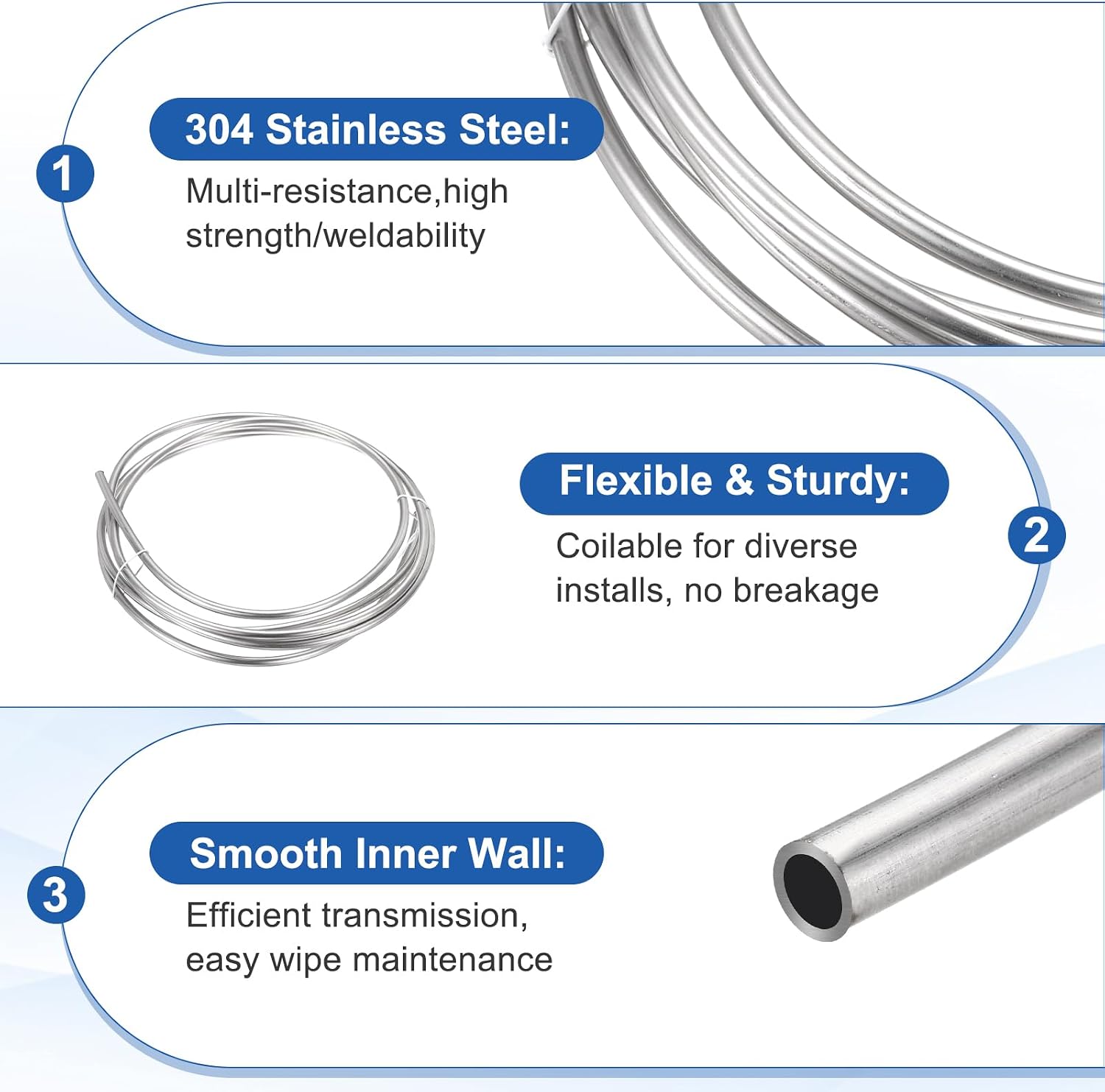 uxcell Stainless Steel Tubing Coil, 1/4" OD x 13.12 ft Industrial 304 Stainless Steel Welded Tubing with Gloves, Silver Tone 0.04"Thickness