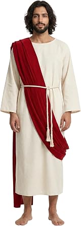 Mens Jesus Costume Easter Christ Biblical Religious Outfits Saint Jesus Robes with Scarf Waist Rope Set