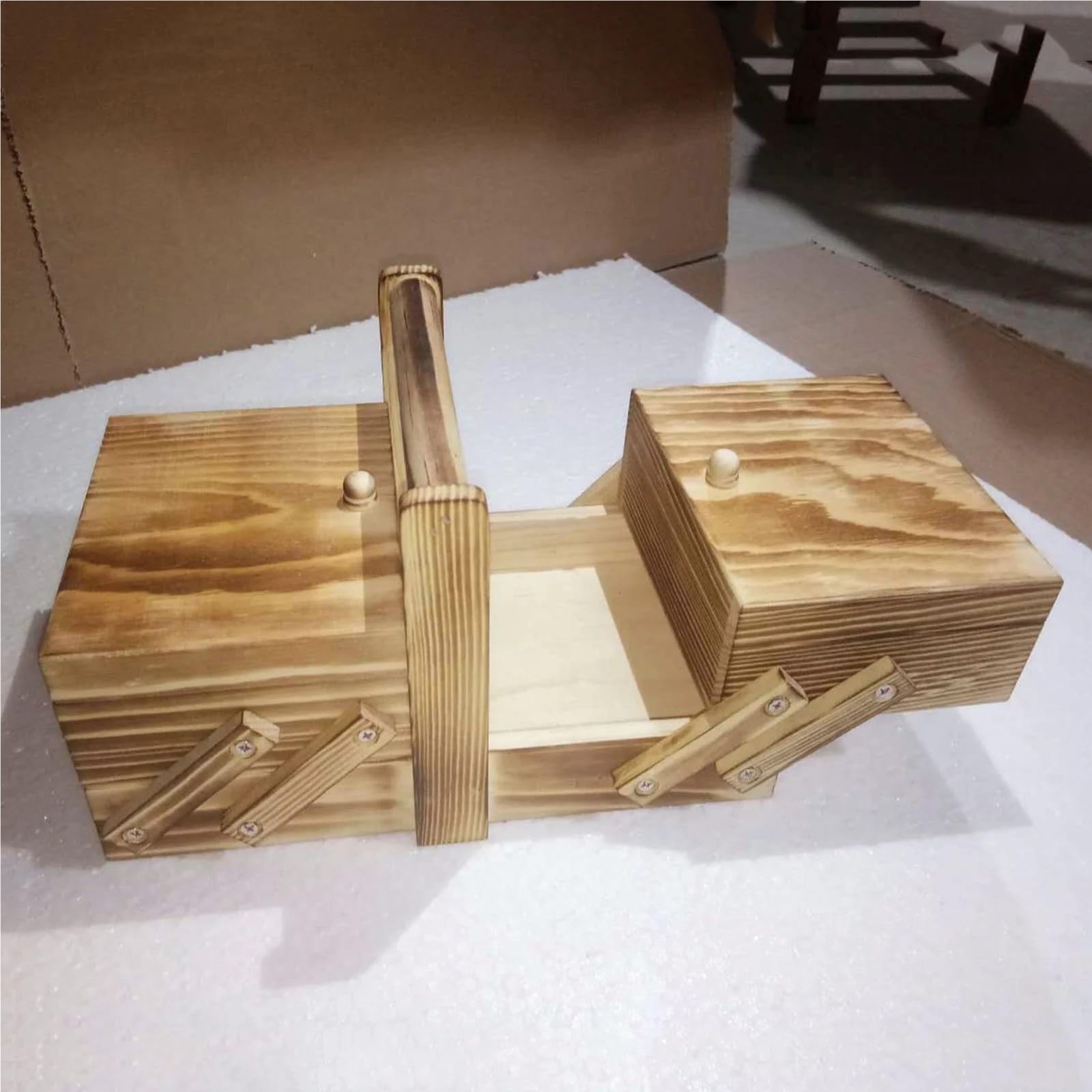 Scomparti for scatole da cucito in legno pieghevoli portatili Cuciture con filo Cucire cestini Organizzatori Scatole di gioielli Forniture for cucire for la casa(Beige)