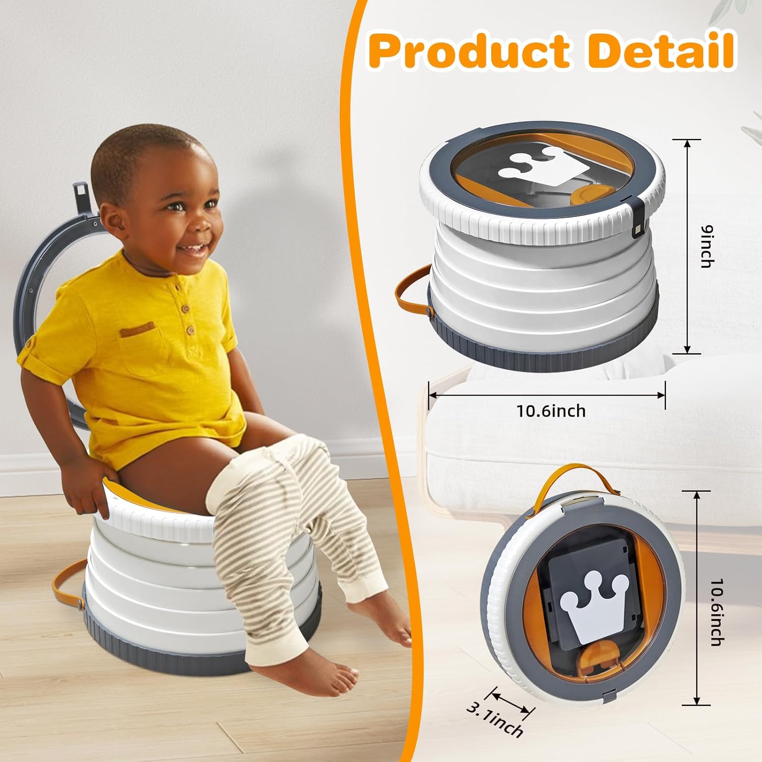 Portable Potty Chair for Toddlers with Splash-Proof Design, Foldable Travel Potty with Bag & 30 Refills - Kids Toilet for Car, Camping, Indoor - Easy Clean Baby Potty Training Seat (Transparent-Gray)