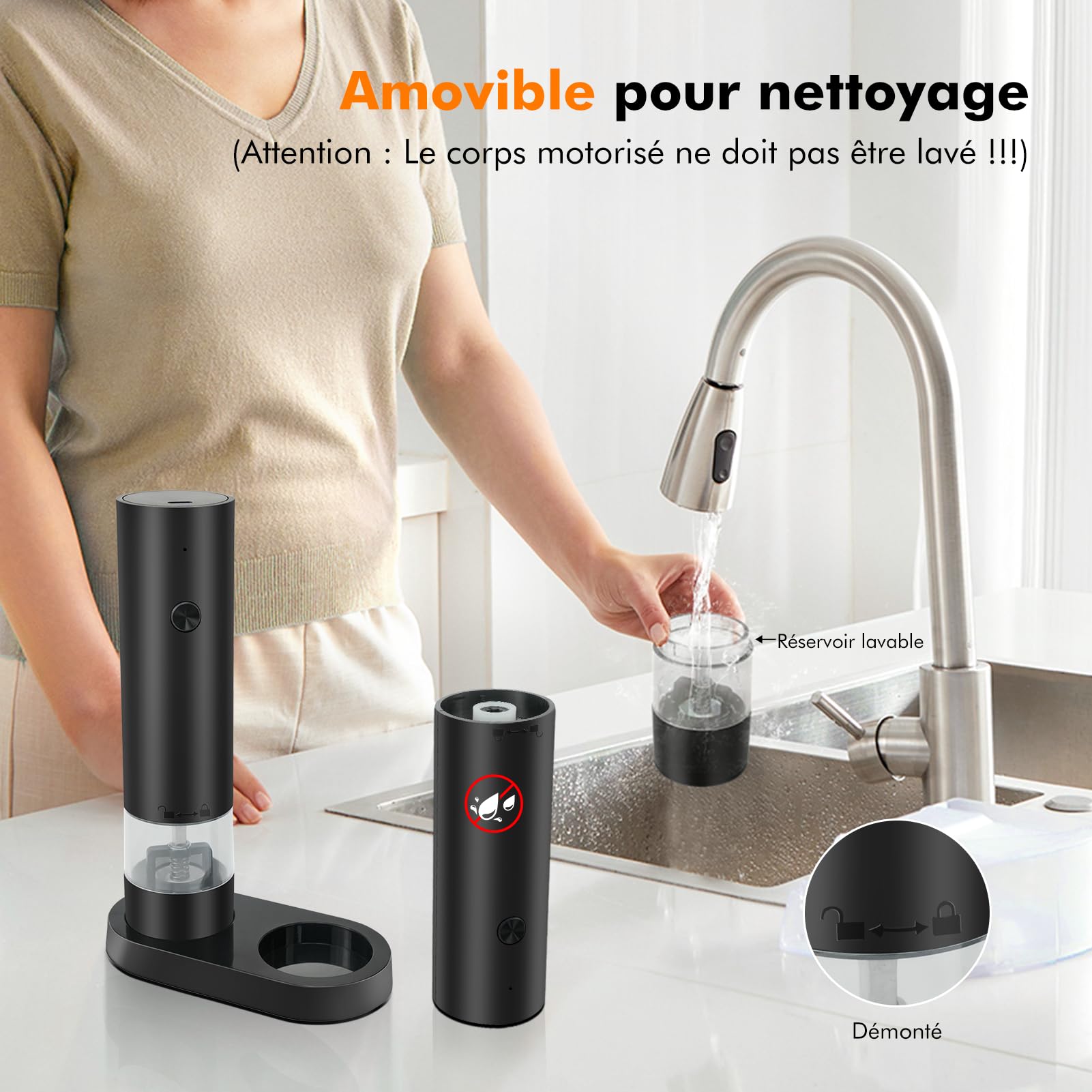 Moulin à Poivre Électrique Rechargeable USB Lot de 2 avec Base Réglable