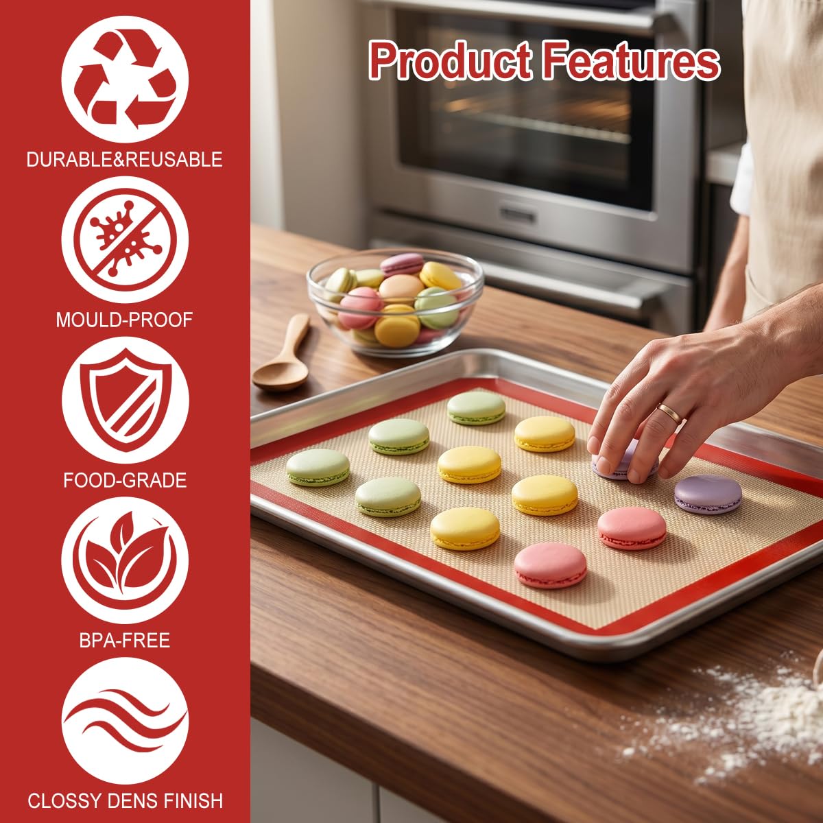 Tapis de Cuisson Silicone pour Four 3 Pièces Réutilisable Anti-Adhésif Sans BPA