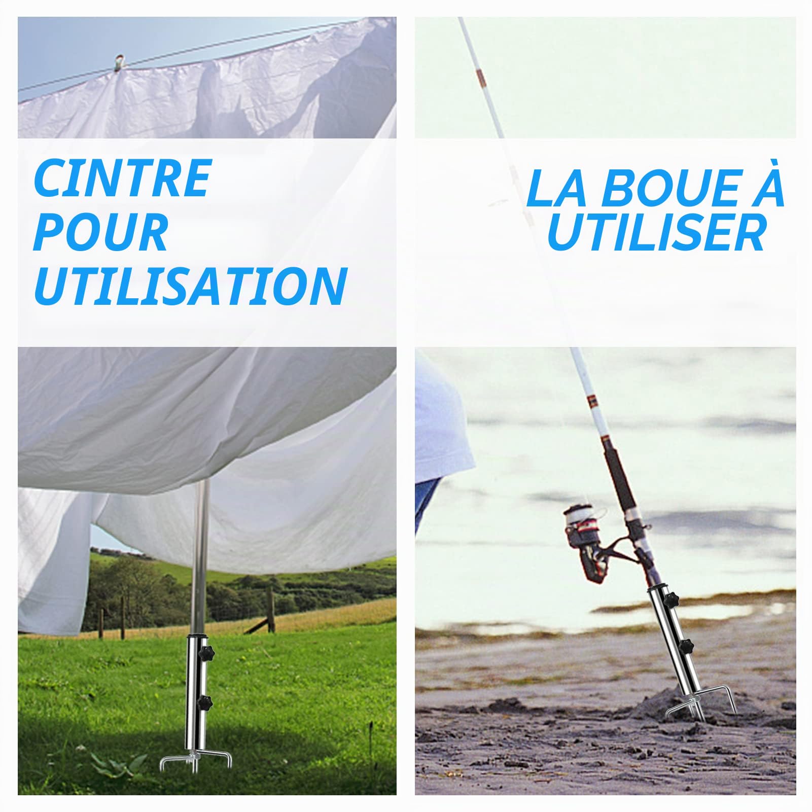 LEcylankEr Support de Parasol avec 4 Piquets Amovible Réglable, Pied de Parasol en Métal Résistant, Fixation de Parasol d'Extérieur, pour Plage/Prairie/Sable