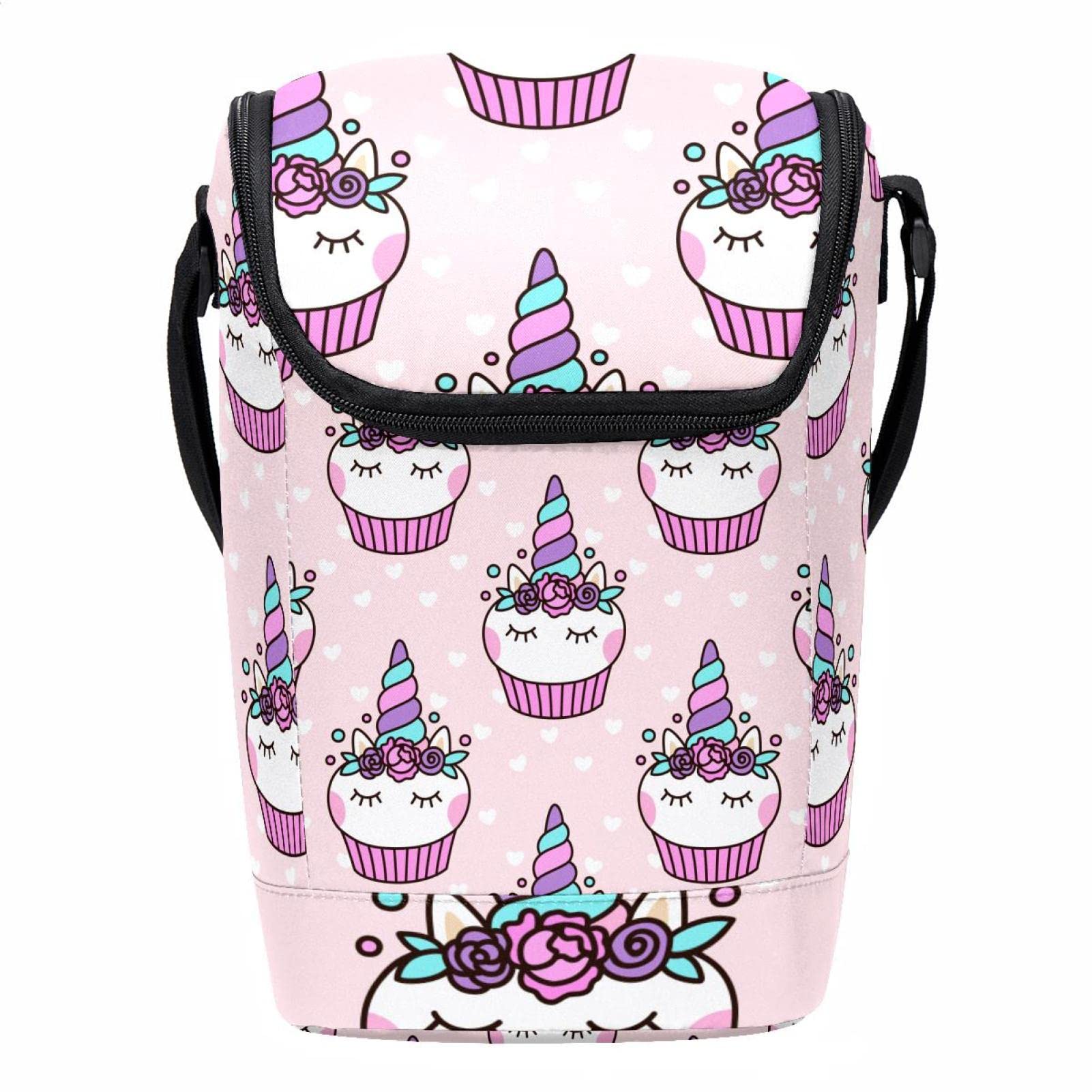 Bolsa de almuerzo escolar portatil con diseño floral de unicornio rosa