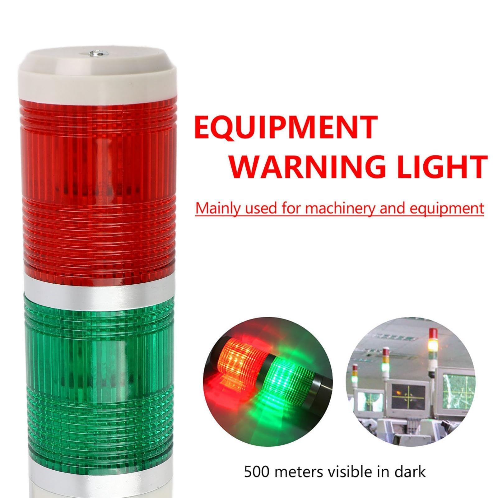 1 Unidad de Luz de Baliza LED de Advertencia 220V-230V Roja y Verde, para Iluminación de Equipos de Emergencia y Maquinaria