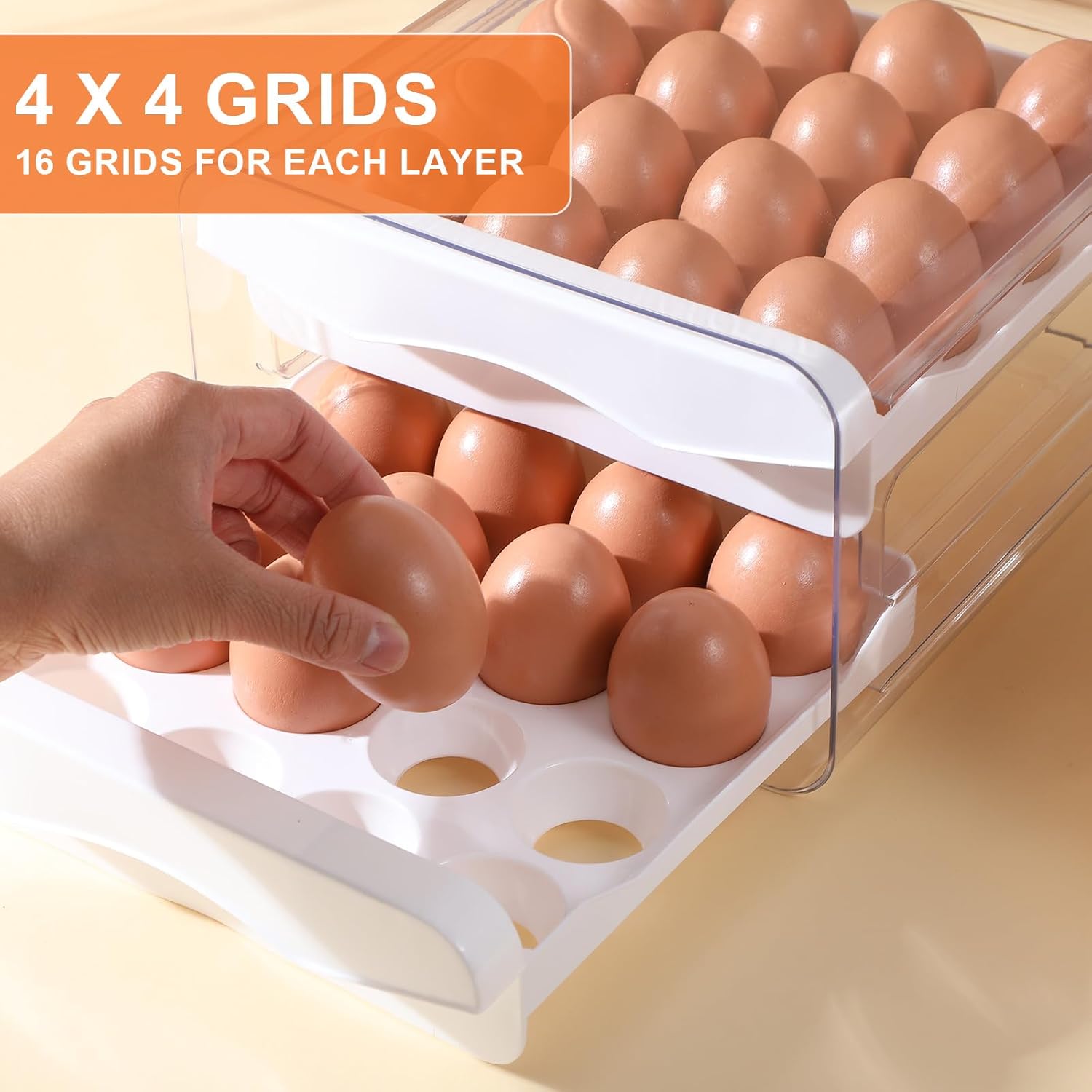 Clear 32 Egg Holder for Fridge, Egg Storage for Refrigerator, Egg Container for Refrigerator, Household Egg Holder for Fridge, Stackable Egg Container and Egg Dispenser for Refrigerator with Drawers