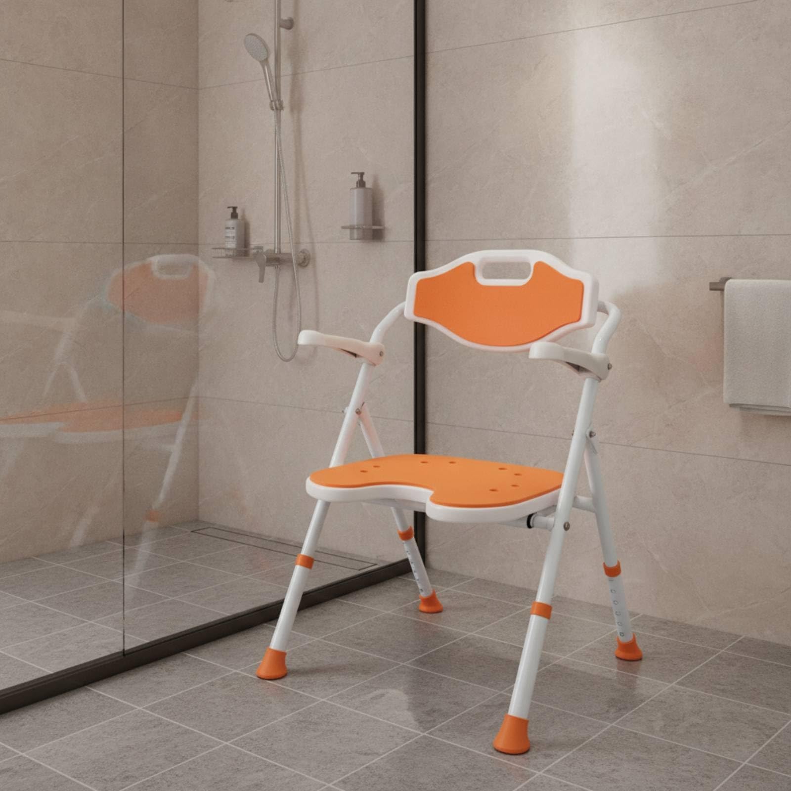 perfeclan Asiento de para Baño Silla Banco Taburete con Respaldo Plegable Marco Resistente de Aleación de Aluminio con Pies Antideslizantes y Asiento, YC745A