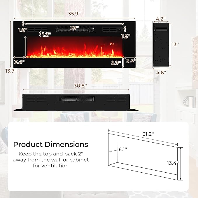 Chimenea Eléctrica COSTWAY 36 Pulgadas con Luces LED miniatura 3
