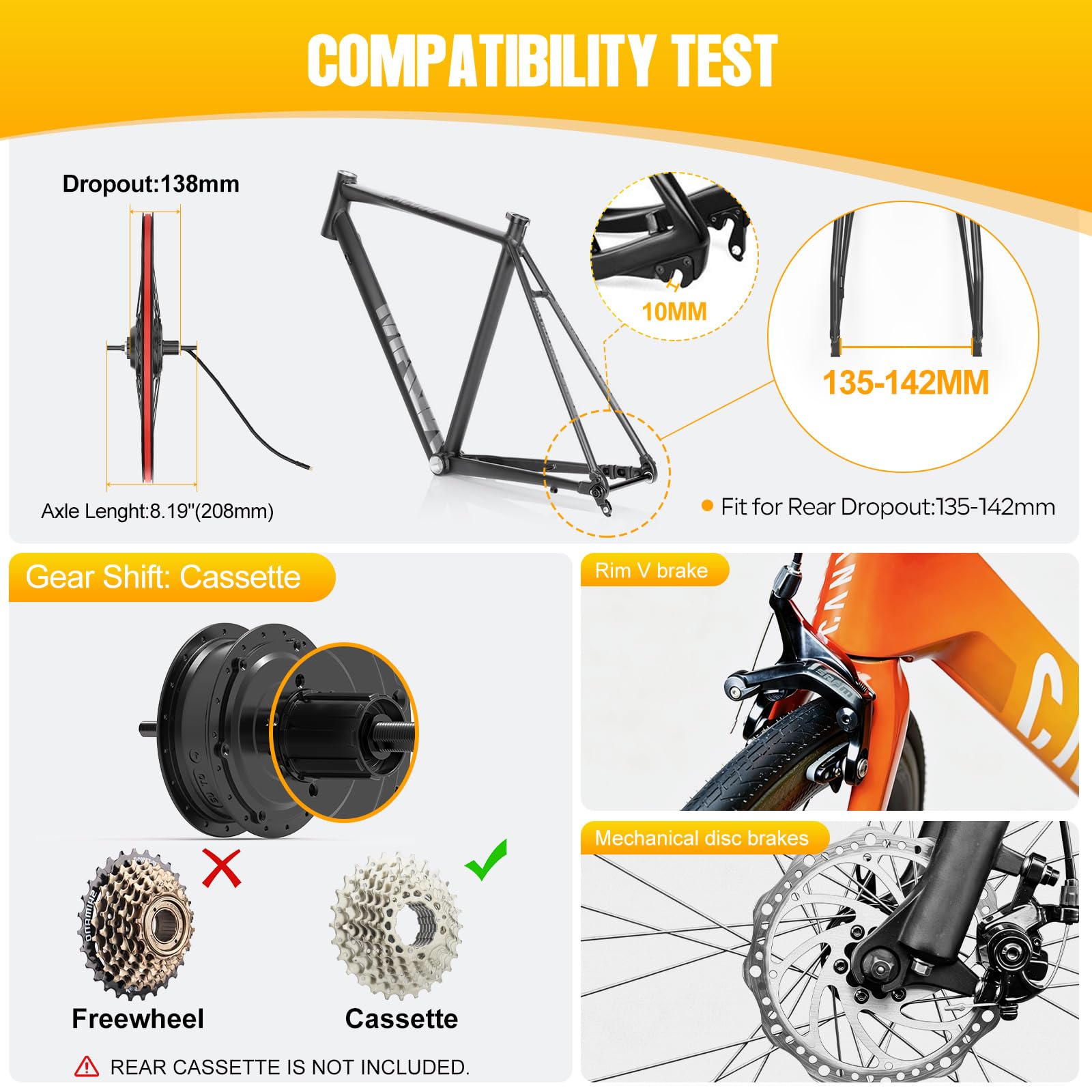 BAFANG 48V G020 EBike Umbausatz mit Hinterradmotor, 20"/26"/27,5"/28"/29"/700C E-Bike Nachrüstsatz mit Smart Controller, optionalem Display & optionalem Akku für MTB & City E-Bikes