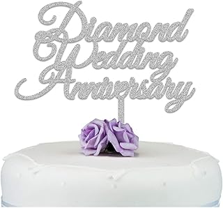 Diamond Wedding Anniversary Cake Topper - Silver Pearl Ruby Golden Wedding Anniversary Cake Decoration - Glitter Acrylic Cake Topper - 25th 30th 40th 50th 60th Anniversary Cake Topper