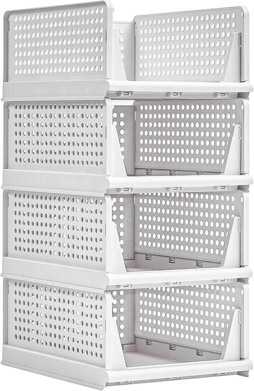VECELO 4 Pack Plastic Closet Shelf Organizer, Stackable Sweater Storage Closet Drawers, Foldable Wardrobe Organizer, Easy Assembly, Durable and Space Saving for Closet, Bathroom, Kitchen, Gray