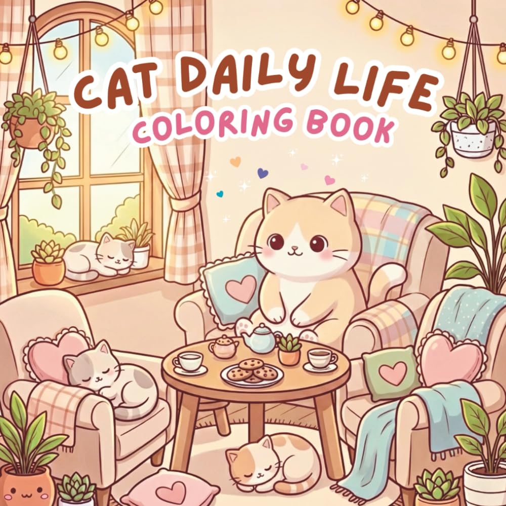 Cat Daily Life Coloring Book: Cute & Cozy Coloring Pages of Adorable Cats Enjoying Simple Everyday Life for Relaxation and Stress Relief