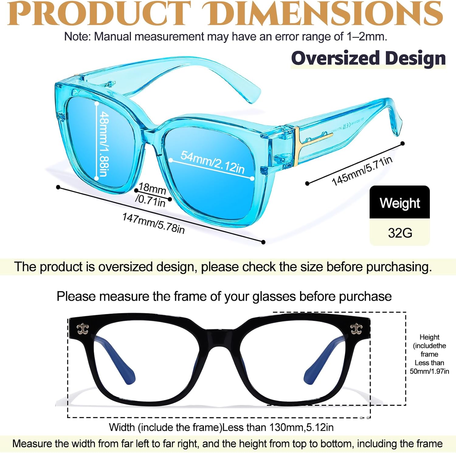 Chicid Oversized Mirrored Fit Over Sunglasses for Men Women, Polarized Square Sun Glasses with UV Protection