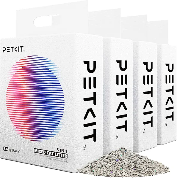 PETKIT Mixed Cat Litter Fast Clumping,Flushable,Ultra Absorbent, 100% Natural Ingredients Litter,Water Dissolvable,Really Dust-Free,Low Tracking Bentonite Tofu Litter ( 7.9 lb×4 Bags) 7.9lb 