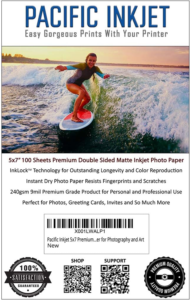 5x7 12mil Premium Matte (No-Gloss) Double Sided Smooth Photo Art Paper – 100 Sheets Professional Presentation Paper for Use with Inkjet Printers – Professional Printer Paper for Photography and Art