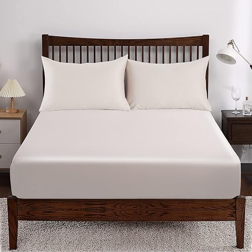 Miniatura 1 de Solo sábana bajera, sábana bajera de 400 hilos, resistente a la decoloración y al encogimiento, tejido satinado suave y sedoso para hogar y hotel