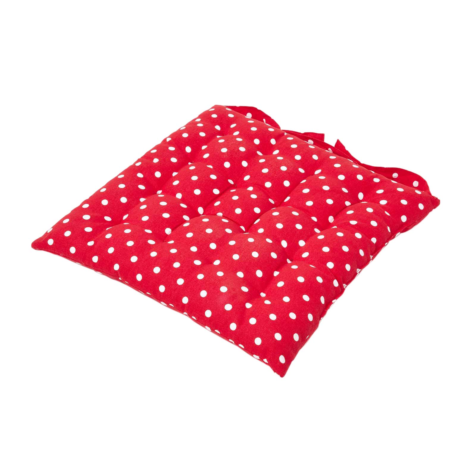 Homescapes Red Polka Dot Seat Pad With Button Straps 100% Cotton 40 X 40 Cm from B&Q