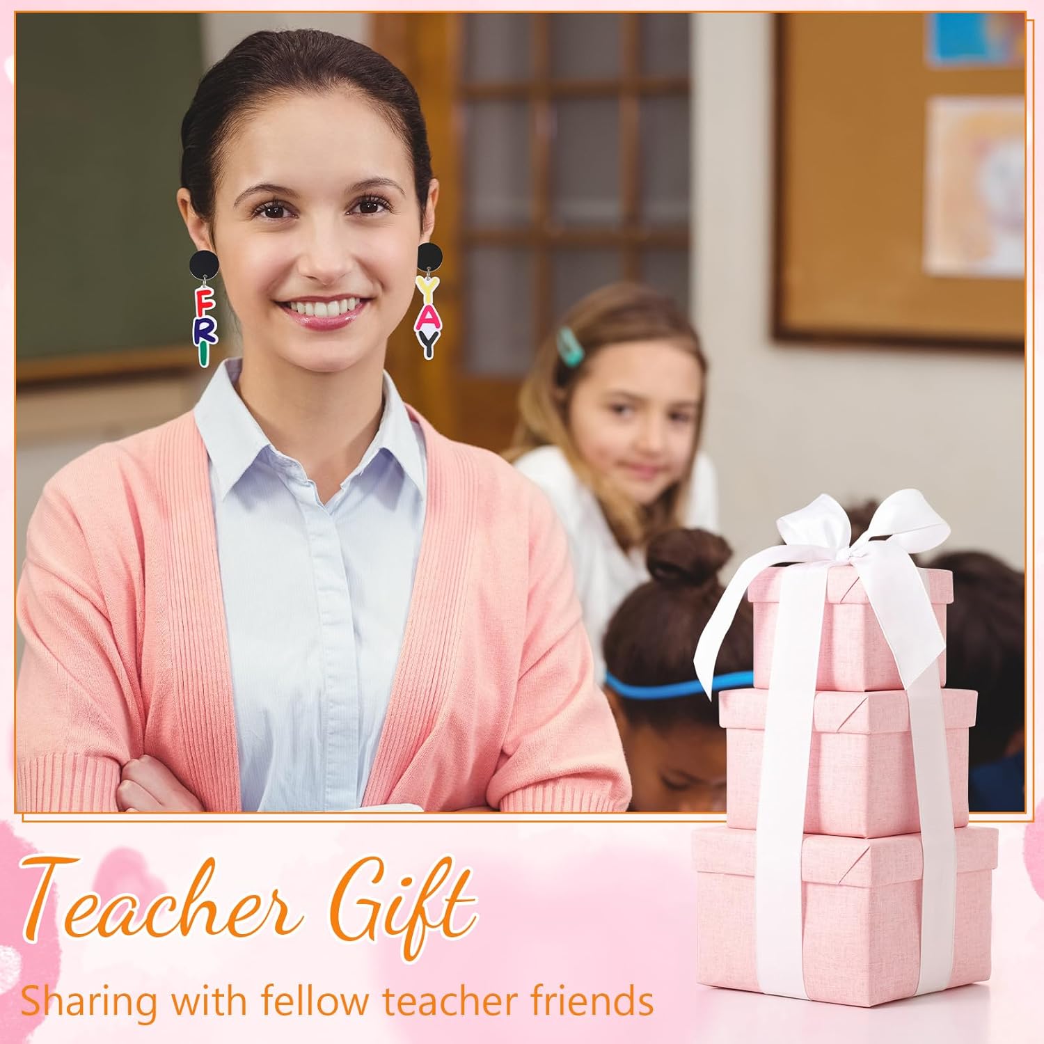 Batiyeer 12 Pairs Christmas Teacher Earrings for Women Pencil Earrings Christmas Gifts Teacher Appreciation Gifts Artist Painter Creative Rainbow Love Heart Acrylic Dangle Set(Rainbow) - Image 3