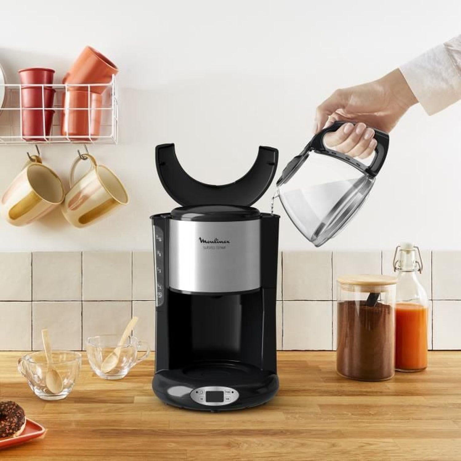 Moulinex Cafetière filtre, Capacité de 1,25 L, 10 à 15 tasses, Programmation 24 heures, Maintien au chaud, Subito FG362810, Noir