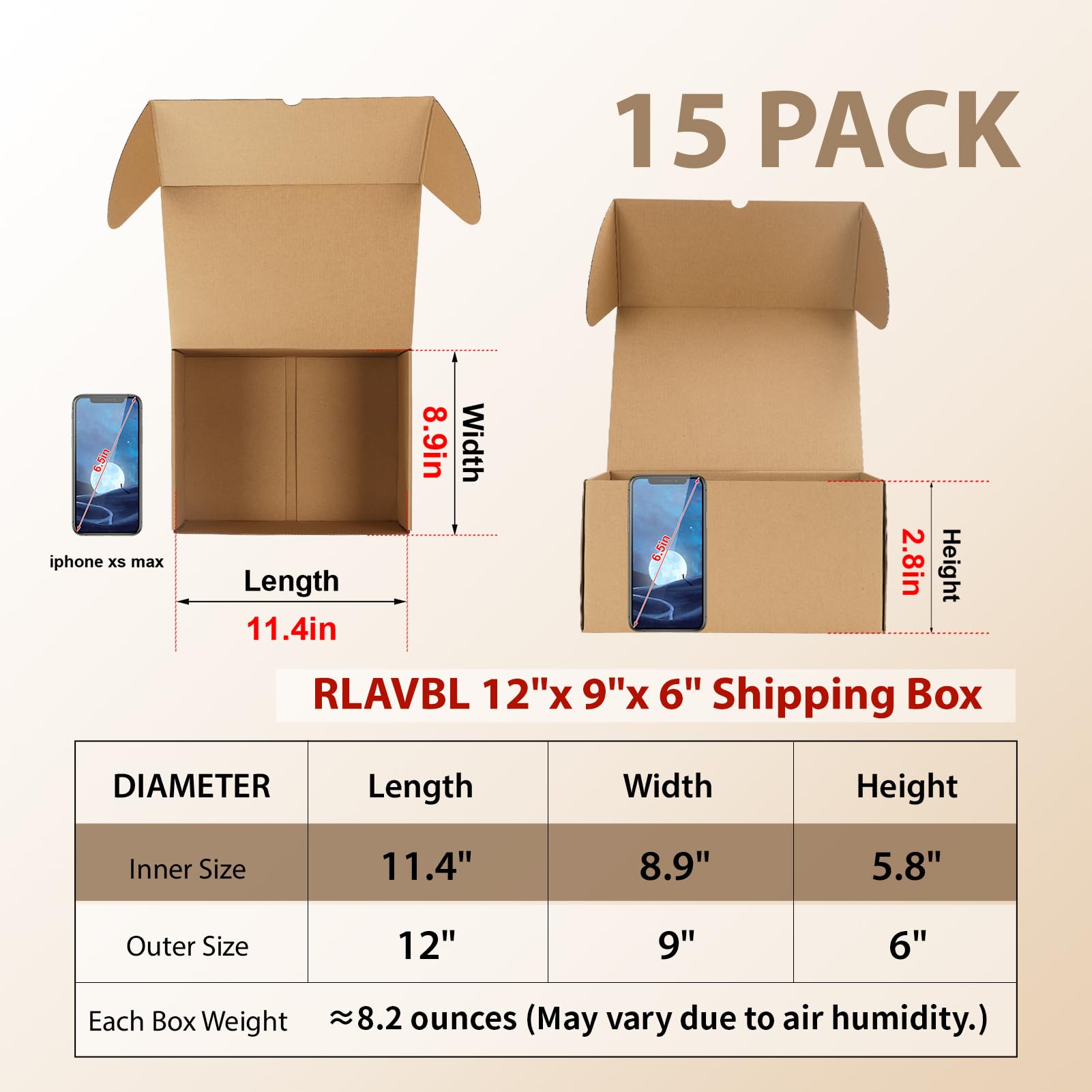 Amazon.com: RLAVBL 12x9x6 Shipping Boxes Set of 15, Brown