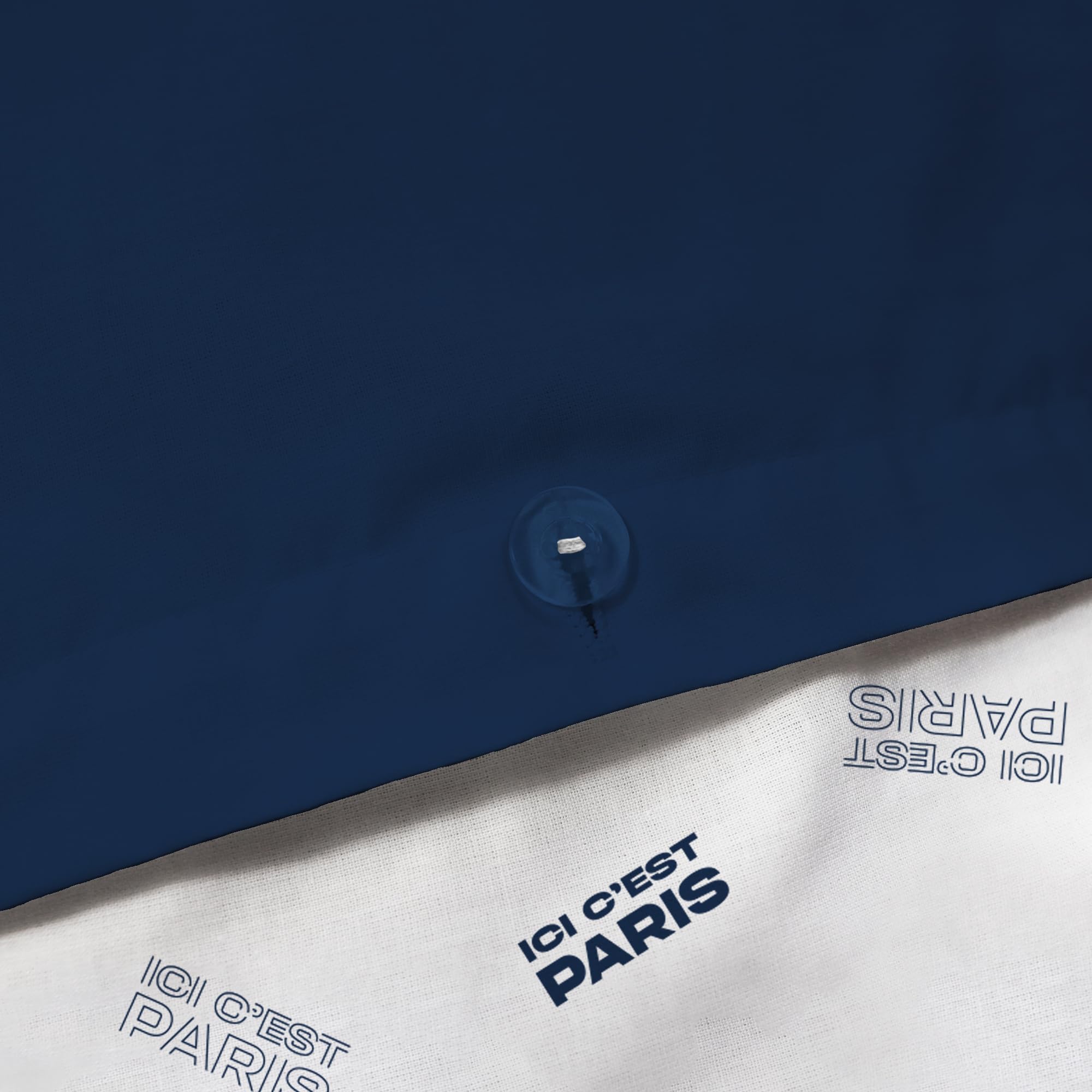 OMYDREAM PSG Devise Parure de lit | 100% Coton | Oeko-TEX | Housse de Couette 240x220cm + 2 Taies d'oreiller 63x63cm | Imprimé Garçon | Bleu